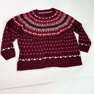 Lety & Me Pullover Sweater Womens 3X Red Fair Isle Pattern Mock Neck NWT